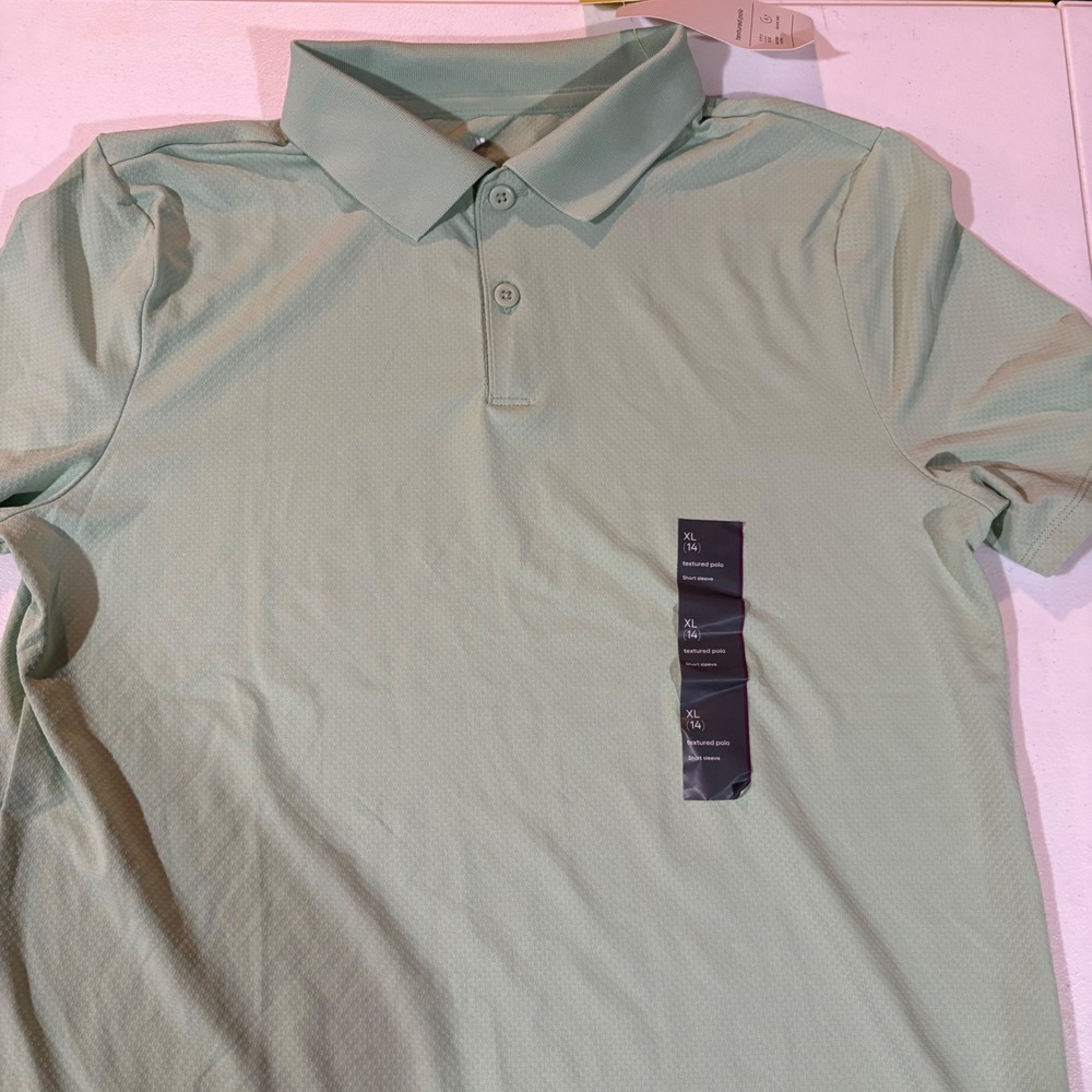 All In Motion Boys XL 14 Textured Polo Shirt Light Green Short Sleeve Athletic